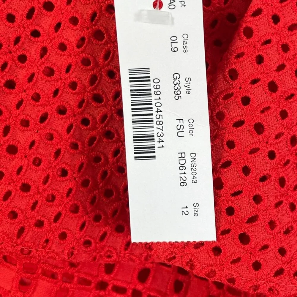 NEW J Crew‎ Womens 12 Red Eyelet One Shoulder Ruffle Top Shirt